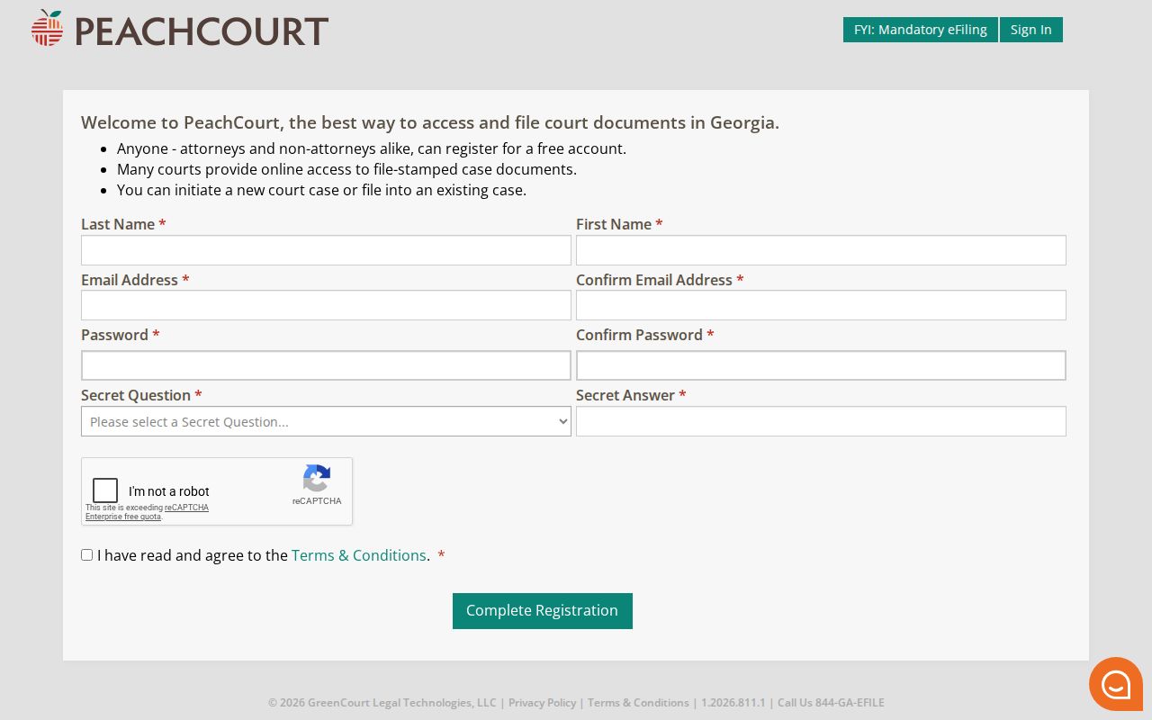 Lincoln County case lookup PeachCourt registration screen
